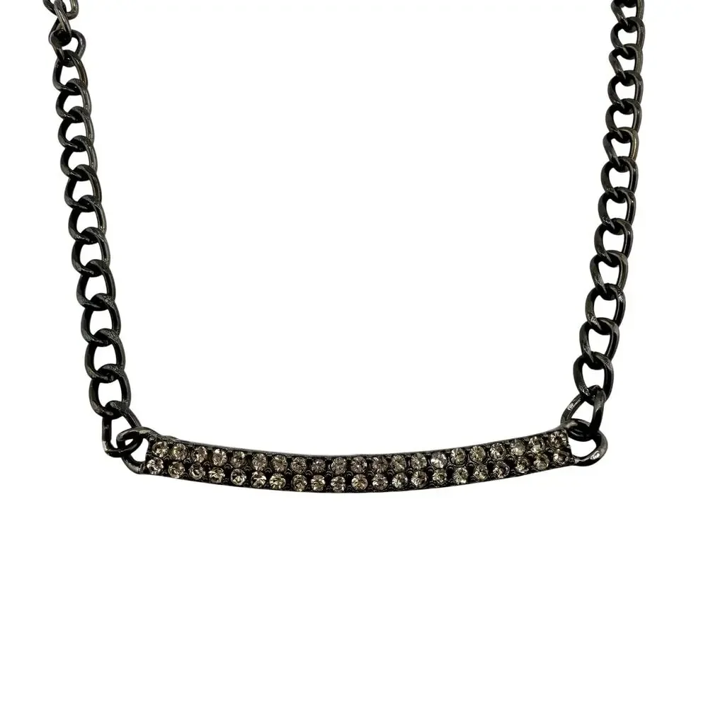 Guess Modern Rhinestone Pave Curved Bar Gunmetal Pendant 17